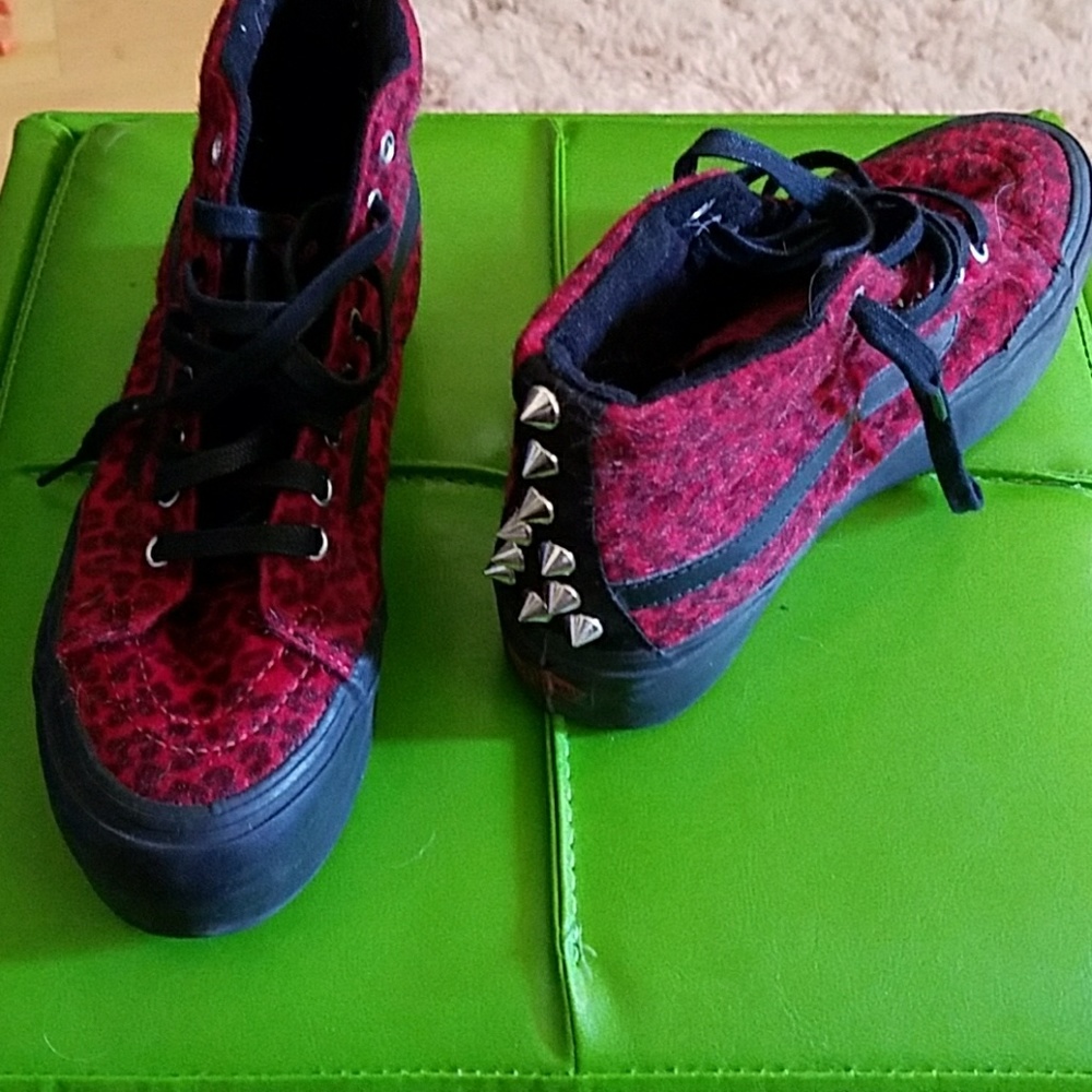 Red Faux Cheetah Platform Vans